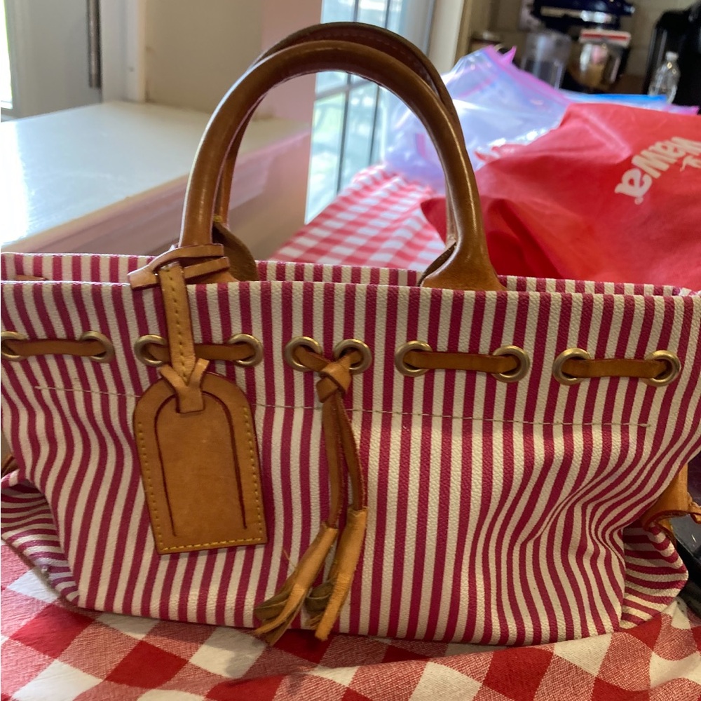 Striped Pink and Tan Women's Handbag